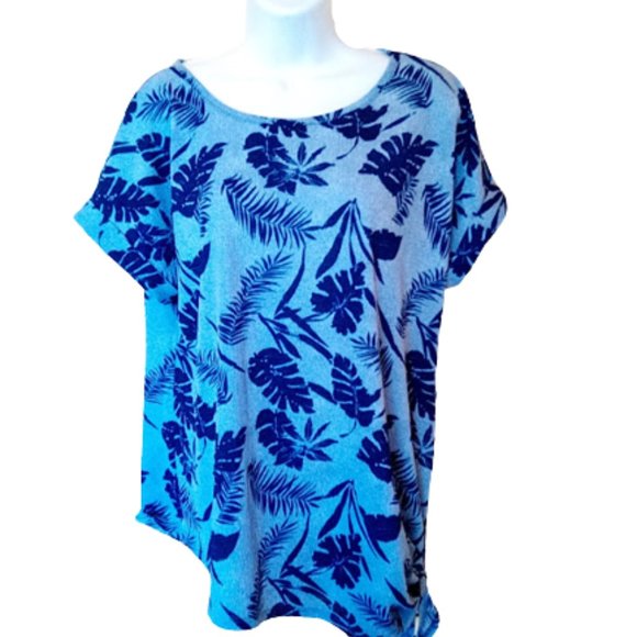 ---  Blue Floral Asymmetrical Top Size Large - Picture 1 of 4